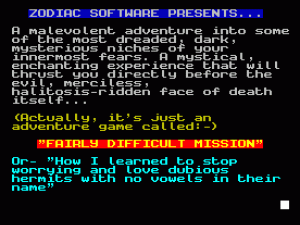 Fairly Difficult Mission (1988)(Zodiac Software)(Part 2 Of 5) ROM